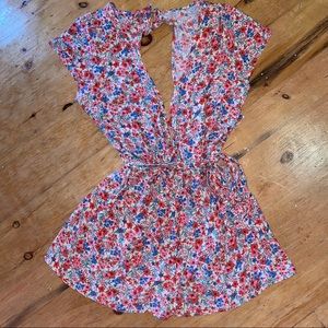 American Eagle Deep V Floral Romper - Large